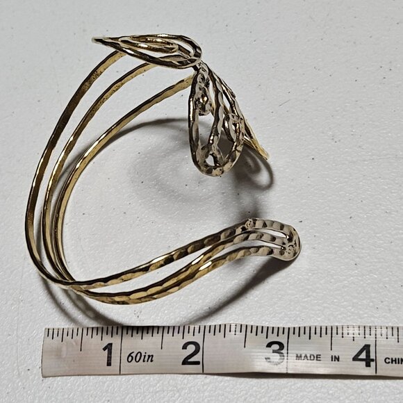 Handcrafted Hammered Art Deco Gold Tone Snake Spiral Wrap Cuff Bracelet Jewelry - Picture 5 of 5